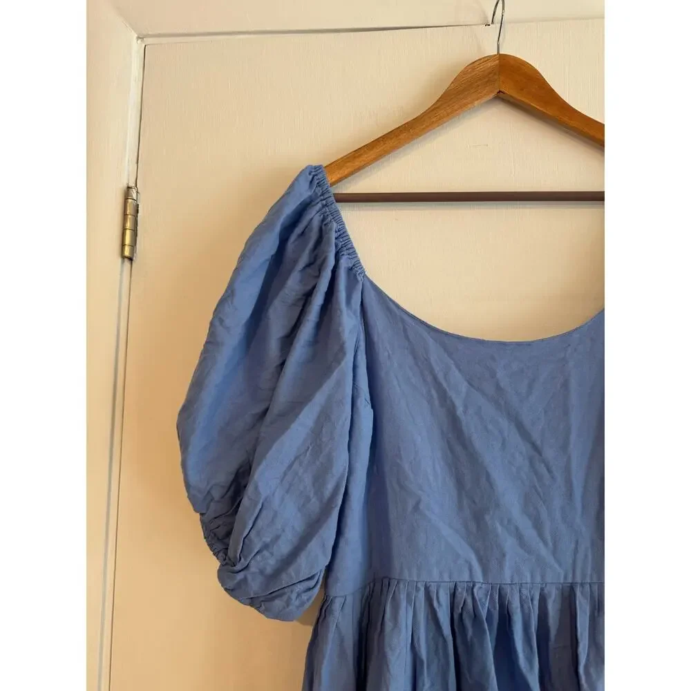 ELF Made by Hand Dress large Puff short sleeve mini dress 100% Linen ruched XXL - Picture 2 of 11